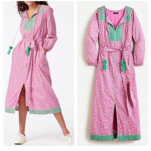 J Crew Belted tunic dress in pink vines block print size medium m